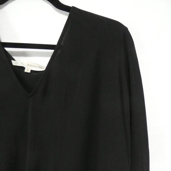 RACHEL - RACHEL ROY | 2X | Elegant Sheer Black V-Neck Blouse | Twist Knot Front - Picture 5 of 13